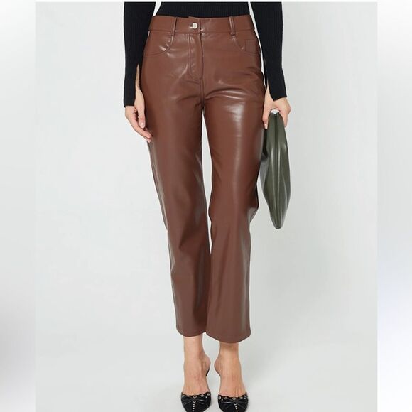 Kourt Tan Vegan Leather Pants(Size 2) - Picture 1 of 10